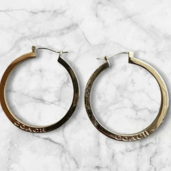 Coach Big 14k Gold Over Brass 1 1/3" Hoop Earrings - Picture 3 of 3